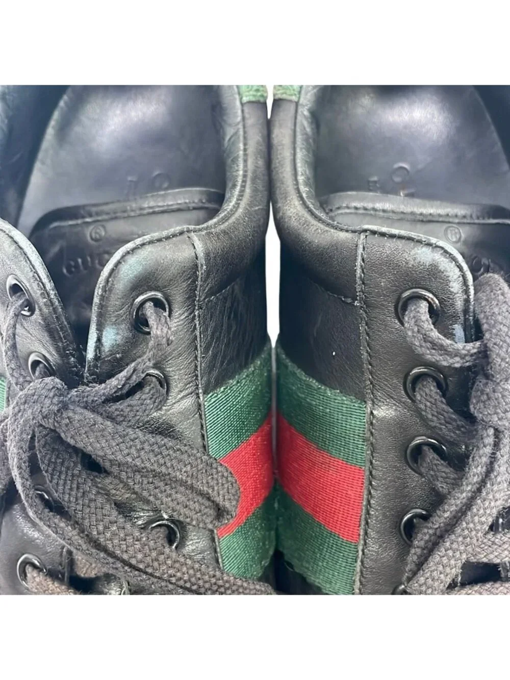 Gucci Sneakers Black Dark Green Red Embossed Leather
